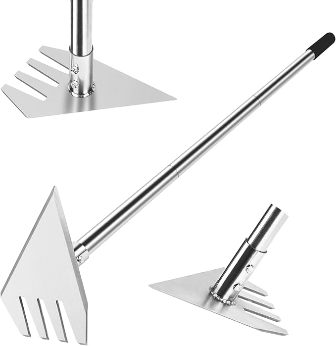 BARAYSTUS 4-in-1 Garden Hoe Tool and Weeder, 56 Inch Ergonomic Long Handle Cultivator with Sharp Stainless Steel Blade, Heavy Duty Garden Hand Tiller for Weeding, Digging, Loosening Soil,Removing Moss