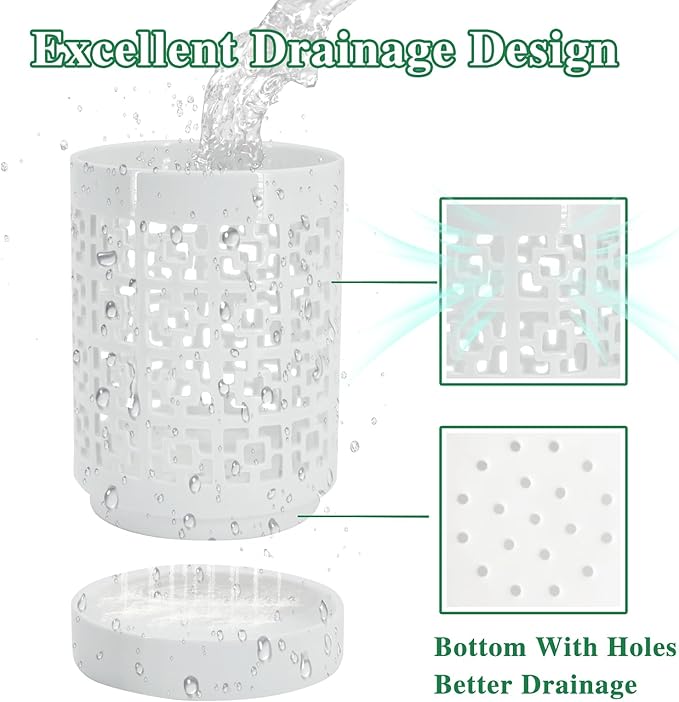 Orchid Pots with Holes 4 Inch, Ceramic Orchid Pot for Repotting with Saucers,More Ventilation Hole Easy Breathing, Plant Pot for Repotting Orchids and Other Flowers - Indoor/Outdoor White