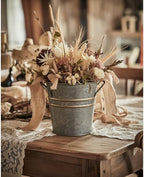 Hosley Set of 3 Zinc Finish Bucket/Pots with PVC Liner 5" Dia x 5" H, Ideal Gift for Floral Arrangements Wedding Home Office Party DIY Indoor Outdoor Garden Patio