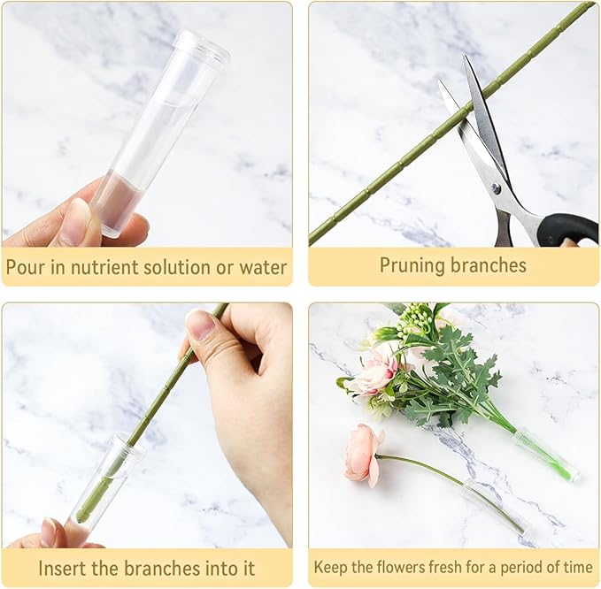 Vials for Flower Arrangements 2.8 Inch Floral Water Tubes Plastic Floral Vials with Caps (Clear, 20 Pack)