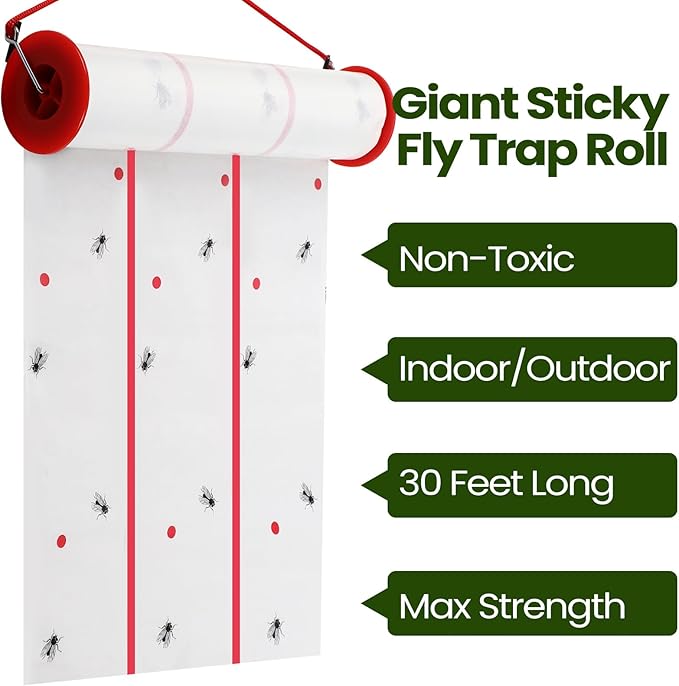 Qualirey Giant Sticky Fly Traps, Fly Strips for Indoor Outdoor Hanging Flying Tapes Non Toxic Ribbon Fruit Gnat Killer for Mosquito Plants House Horse Stable(295.3ft,White,10 Pcs)