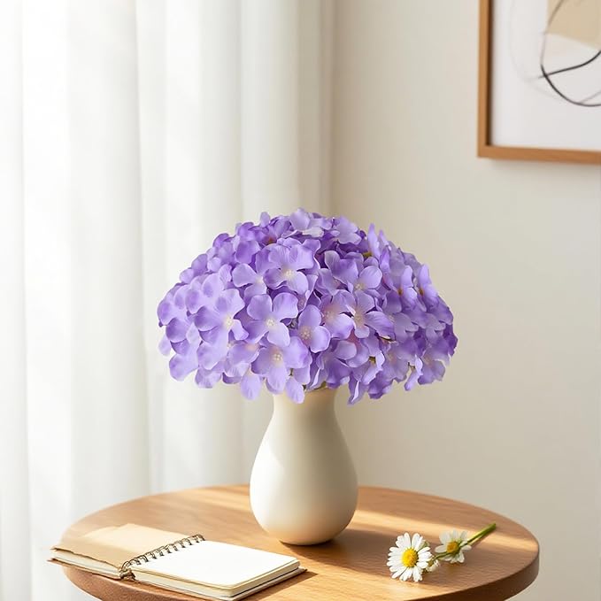 65Pcs Purple Hydrangea Artificial Flowers Bulk，Realistic Silk Fake Flowers with Stems，Faux Hydrangea Flowers for Wedding Home Decor Centerpieces Living Room Garden Party Baby Shower Decoration