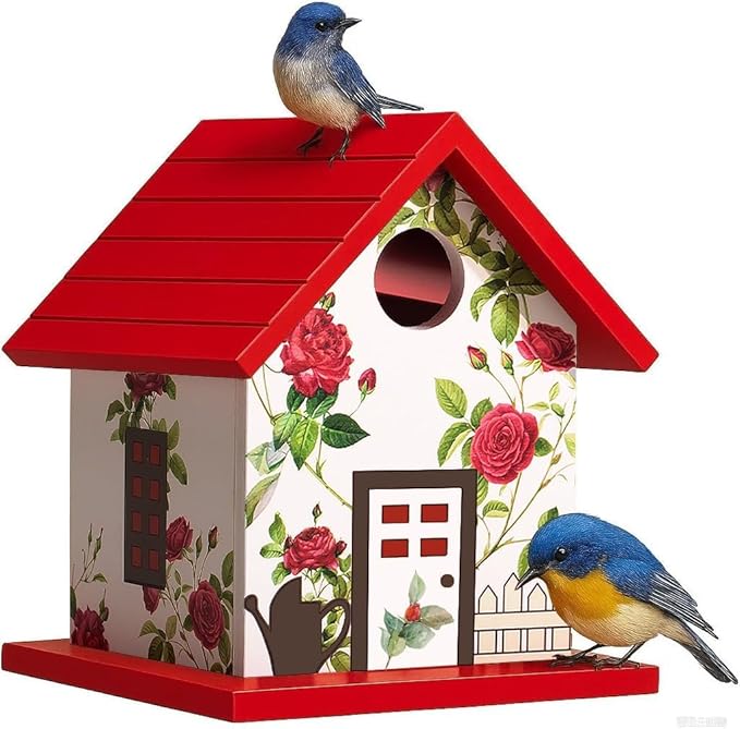 CEDAR ALPHA 2026 Spring Melody Bird House, Composite Material Nesting Box, Hanging Birdhouse for Blue Bird, Squirrel Proof Birdhouse for Outside, 10 Years Weatherable Pole Mountable Bird House (Red)
