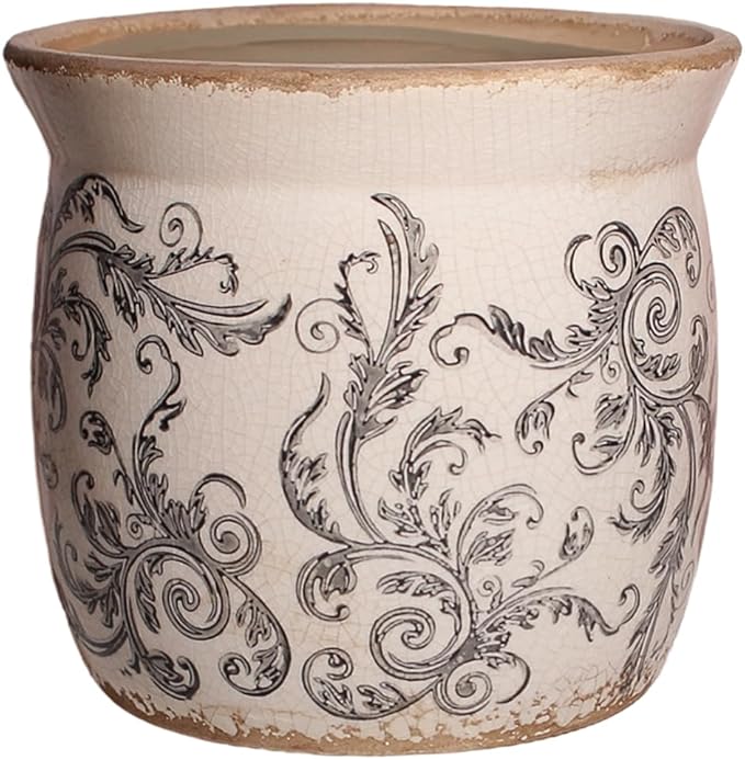 Rustic Ceramic Planter & Kitchen Utensil Holder, 6.21 Inch Vintage Crackle Glazed Flower Pot with Drainage Hole for Indoor Plants, Tuscan Living Room & Balcony Decoration, Gift for Mom (Gray)
