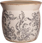 Rustic Ceramic Planter & Kitchen Utensil Holder, 6.21 Inch Vintage Crackle Glazed Flower Pot with Drainage Hole for Indoor Plants, Tuscan Living Room & Balcony Decoration, Gift for Mom (Gray)