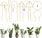 6Pack Small Trellis for Potted Plants Indoor with Crystal Sun Catcher, Golden Metal Plant Stake for Home Window Garden, Plant Accessories Indoor Decoration (Gold)