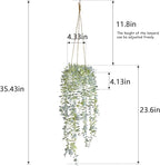Decorative Hanging Plants for Shelf, Faux Ivy Eucalyptus Vine, Fake Greenery in White Pot with Lanyard (Full, Large Pot)