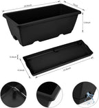 8pcs Window Box Planter,17 Inches Flower Window Boxes,Rectangle Planters Box with Drainage Holes and Trays, Plastic Vegetable Planters for Windowsill Patio Garden Home Decor Porch Yard (Black)