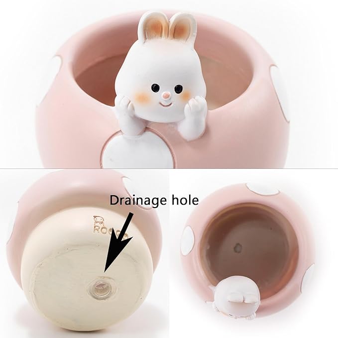 EOBTAIN Unique Mushroom Planter Pot Cute Animal Rabbit Pink Resin Succulent Small Pots for Indoor Plants Mini Cactus Planter Pots Living Room Office Table Decor,Mushroom Lover Gifts,4 Inch