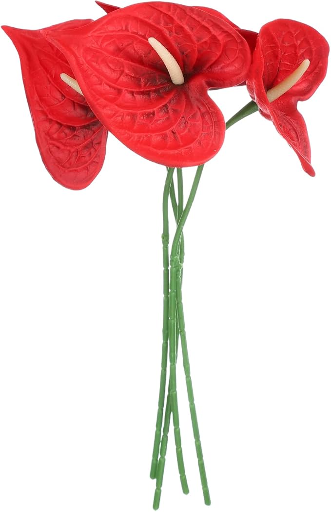 uxcell 4Pcs 11inch Artificial Anthurium Lily Flowers, Permanent Flower Bouquet for Home Arrangements Wedding Festival Decoration Crafts Store Decor Accessories, Dark Red