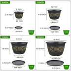 Usocik 6 Pack 8 inch Plant Pots, Retro Pattern Planters with Drainage Holes and Saucer, Sturdy Plastic Garden Flower Pots for Indoor & Outdoor Plants