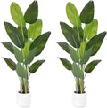 Artificial Bird of Paradise Plant 6Ft Tall Fake Tropical Palm Tree Large Fake Plants with 13 Silk Banana Leaves Faux Plant Indoor Decor Trees with White Pot for Home Bedroom Living Room Office（2pcs）
