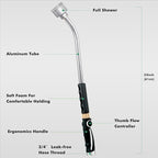 RESTMO Long Watering Wand, 24 Inches Gentle Soft Full Shower Sprayer Wand with Thumb Flow Control, Heavy Duty Metal Hose Wand for Hanging Baskets, Shrubs, Plants, Flowers, Garden and Lawn, Silver
