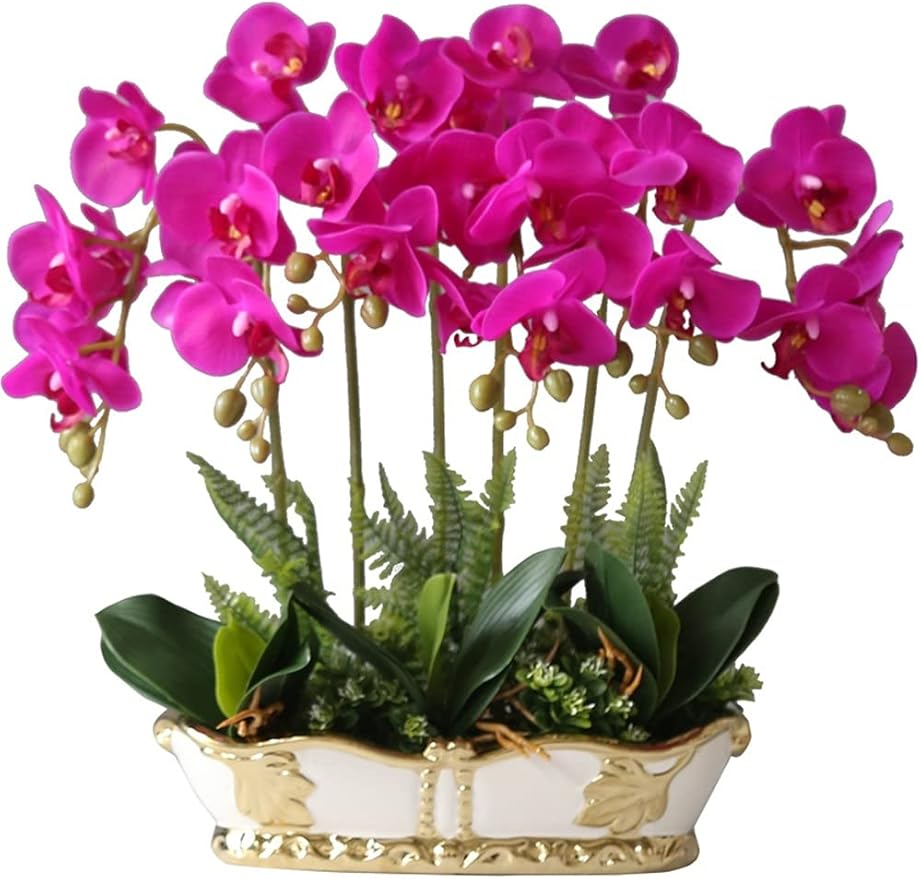 Artificial Flower in Pot Artificial Flower with Vase Orchid Fake Phalaenopsis Faux Plants for Home Layout Decor Living Room Office Decoration 43cm Artificial Plant Flower Arrangement ( Color : Purple