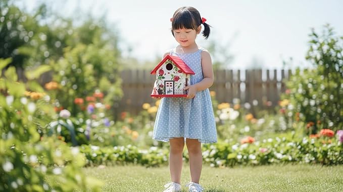 CEDAR ALPHA 2026 Spring Melody Bird House, Composite Material Nesting Box, Hanging Birdhouse for Blue Bird, Squirrel Proof Birdhouse for Outside, 10 Years Weatherable Pole Mountable Bird House (Red)