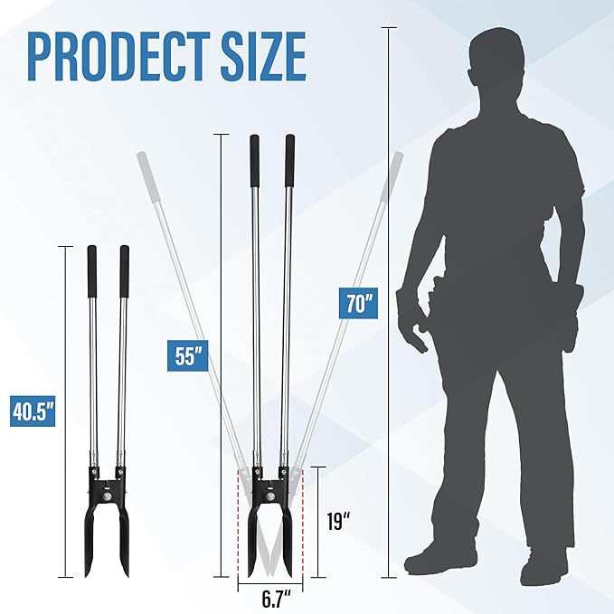 YEELOR Post Hole Digger, Hole Digger with One-Piece Manganese Steel Blade, Post Digger with 55" Adjustable Stainless Steel Handle for Digging Post Holes Installing Mailboxes Fencing