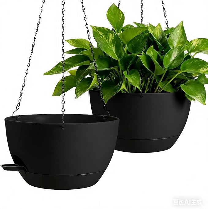 13-inch Oversized Hanging Planter Set of Two,Planters for Indoor and Outdoor Plants.Place Plant pots Across Diverse Settings Including windowsills,Living Room,and Gardens.Black