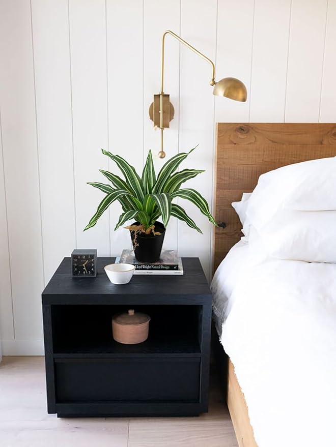 DILATATA Artificial Dracaena Plant in Black Pot 13.8 Inch Faux Potted Dracaena Silk Plant Fake Yucca Tree Tropical Plant for Home Office Living Room Indoor Outdoor Decor