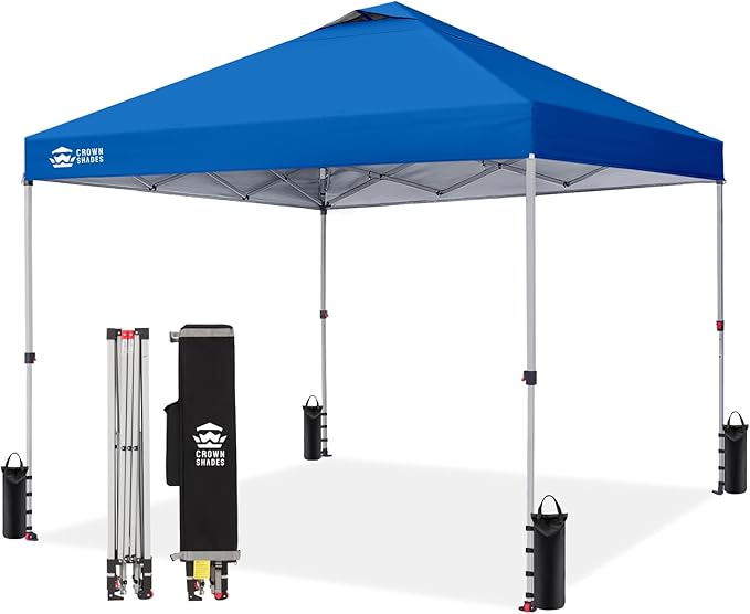 CROWN SHADES 12x12 Pop Up Canopy Outside Canopy, Patented One Push Tent Canopy with Wheeled Carry Bag, Bonus 8 Stakes and 4 Ropes, Blue