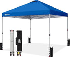 CROWN SHADES 12x12 Pop Up Canopy Outside Canopy, Patented One Push Tent Canopy with Wheeled Carry Bag, Bonus 8 Stakes and 4 Ropes, Blue