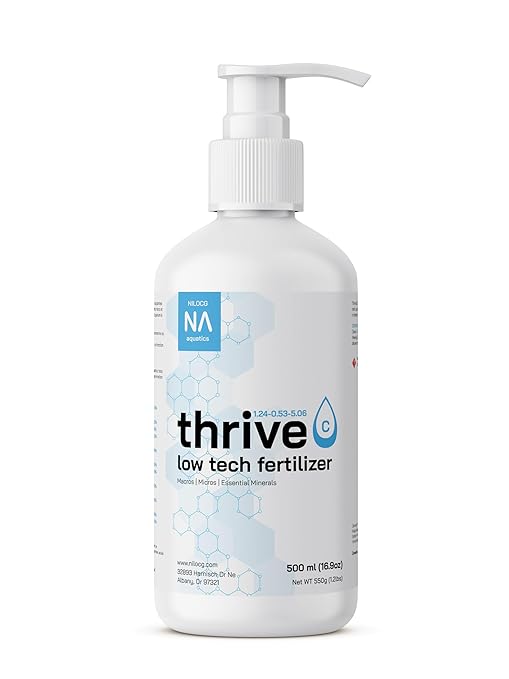 Thrive C Liquid Aquarium Plant Fertilizer – All in One Plant Food – 500ml Doses 2500 Gallon – Specialized Fertilizer for Low Tech Tanks – Comprehensive nutrients – Aquarium Nutrition