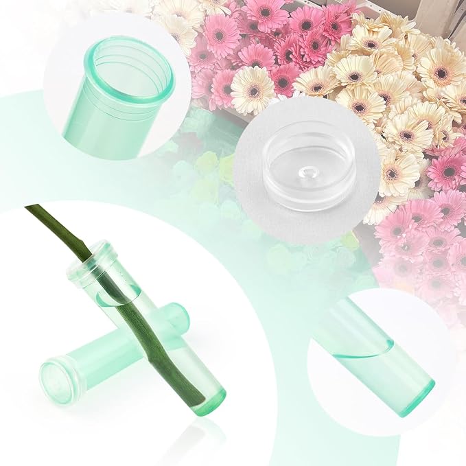 Vials for Flower Arrangements 2.8 Inch Floral Water Tubes Plastic Floral Vials with Caps (Green, 20 Pack)