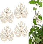 FINGERINSPIRE 4Pcs Wall Vine Holder Wooden Monstera Leaf Wall Mount for Climbing Plants 4.3x5.3inch Floral White Plant Wall Fixtures Wooden Leaf Trellises for Vines Houseplant Home Office Decoration