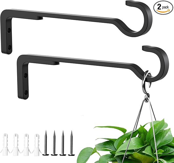 Saffruff 8 Inch 2 Pack Black Heavy Duty Outdoor Plant Hangers, Iron Hanging Plant Brackets for Hanging Plants Outside, Metal Plant Hooks Plant Wall Hooks for Hanging Lantern, Bird Feeder
