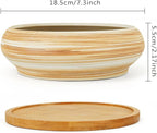 ARTKETTY Succulent Pots - Ceramic Bonsai Pots with Drainage Tray, 7.3 Inch Large Plant Pots Shallow Succulent Planters for Indoor Plants Decorative Cactus Flower Planter Bowl