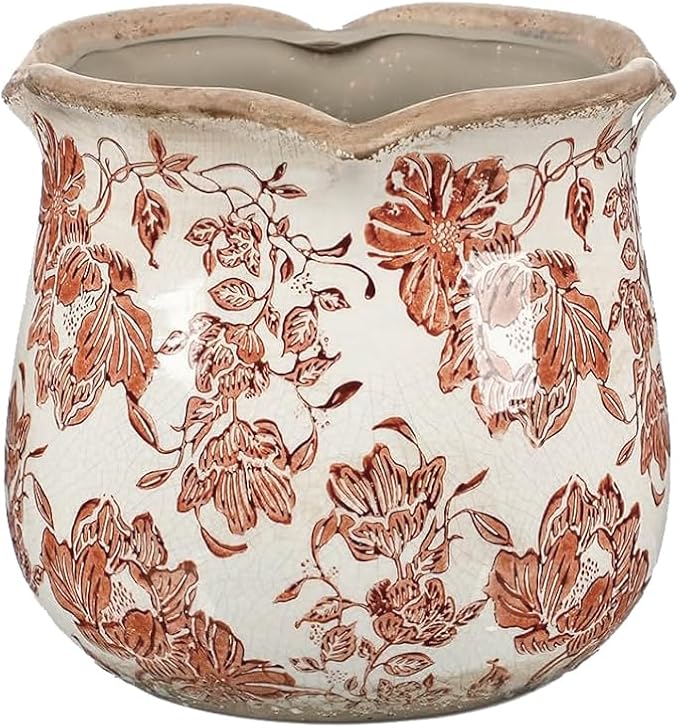 Vintage Ceramic Planter, Vintage Planter Pot with Floral Edges, Ice Crack Flower Pot with Drainge Hole Decorative Planter for Indoor and Outdoor Tuscan Decor Vase Gardening Gift