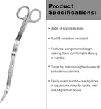 Extra Long Curved Aquarium Scissors, Stainless Steel Tools for Trimming Aquatic Plants, Professional Wave Scissors for Fish Tank, Aquarium & Terrarium, Ambidextrous Design
