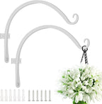 FEED GARDEN 2 Pack 12 Inch Hanging Plant Bracket Wall Hooks Decorative Plant Hangers for Outdoor Hanging Bird Feeders, Wind Chimes, Plant Baskets, White