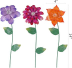 Topadorn Floral Garden Stake Glow in Dark Plant Pick Water Proof Metal Flower Stick for Outdoor Garden Decor, Set of 3