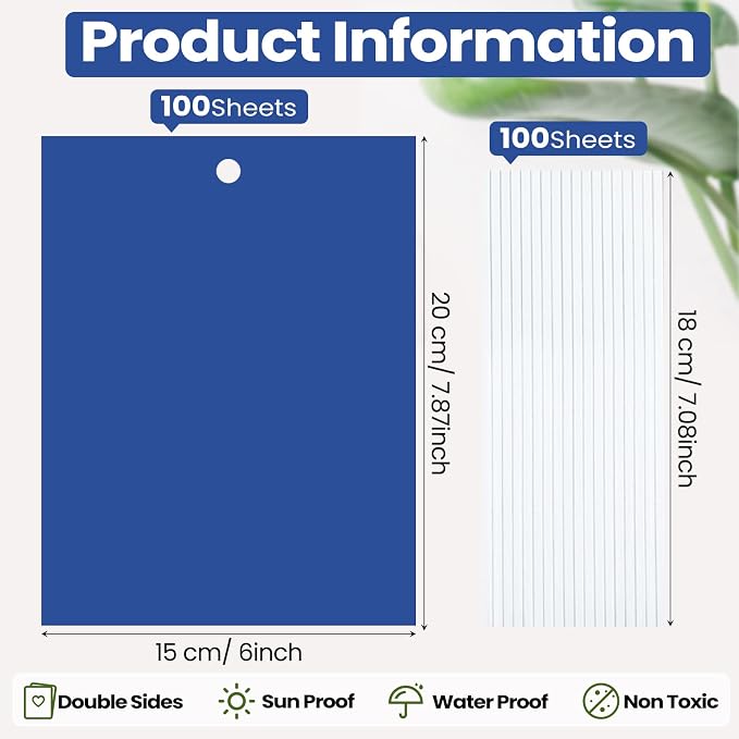 Qualirey 100 Pcs 6x8 Inch Blue Sticky Traps for Thrips Double Sided Sticky Trap for Gnats Plant,Pest Control for Fungus Gnats, Thrips, Whiteflies – Bulk Pack with Twist Ties