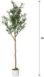 Garvee 4.9 ft Tall Artificial Olive Tree, Potted Fake Olive Plant with Lifelike Leaves & 22 Fruits, Decorative Evergreen Faux Plant Trees for Home Indoor Outdoor Living Room Office