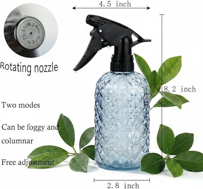 Glass Plant Mister Spray Bottle, 12oz Refillable Handheld Watering Can with Adjustable Nozzle, Fine Mist and Stream for Garden Flowers and Home Cleaning
