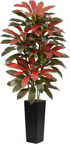 Artificial Red Dracaena Tree - 7FT Tall Fake Plants with Black Square Planter - Artificial Plants Indoor Floor Plant in Pot - Large Tropical Fake Yucca Potted Tree for Home Office Living Room Decor