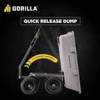 Gorilla Carts Heavy-Duty Poly Dump Cart, 5 Cu Ft Tub, 800 lb Haul Capacity, Gray – Towable Utility Wagon with Quick-Release Dumping & Pneumatic Tires for Yard, Landscaping and Gardening
