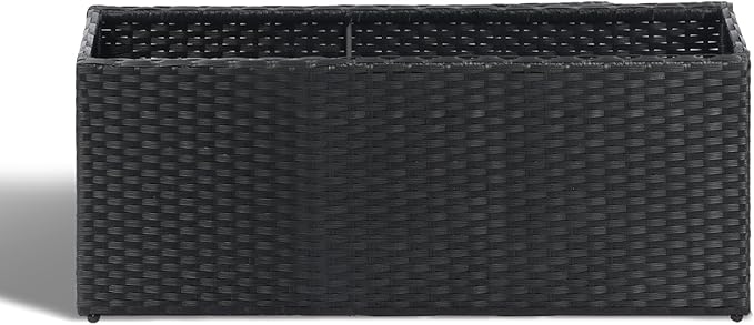 SUNNYPARK Black Rectangular Planter Box All-Weather PE Rattan Large Modern Planters with Removable Liner Indoor Outdoor Decorative Flower Pot for Patio, Balcony, Garden