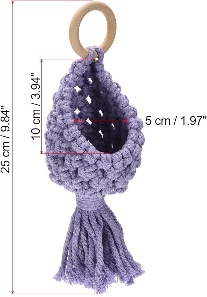 PATIKIL Macrame Hanging Planter, 10" Oval Home Air Plant Holder Decorative Flower Pot Basket for Indoor Garden, Purple