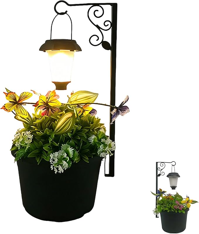 Solar Outdoor Floor Lamps with Planter, 2 in 1 Waterproof LED Solar Lamps Post Light, Matte Black Outdoor Flower Pots, Outdoors Lamps for Patio, Backyard, Pathway, Garden, Lawn (Black)