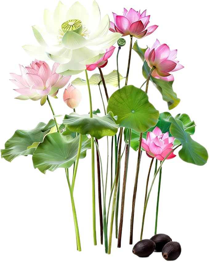 Groundio 10Pcs Lotus Flower Seeds, Non-GMO, Pre-Cut High Germination Bowl Lotus Seed, Premium Aquatic Plants for Ponds & Bonsai (Pink/Red/Green)