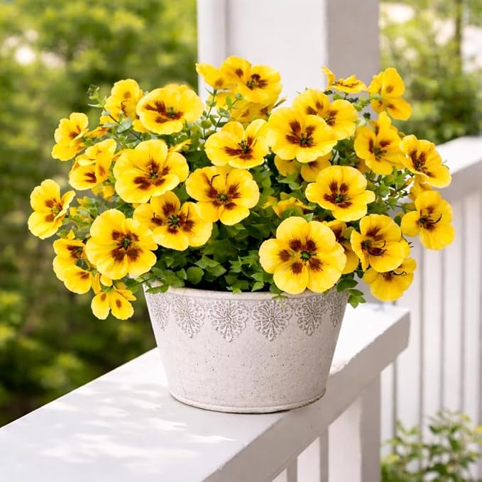 Artificial Flowers for Outdoors, 8 Bundles Faux Silk Spring Flowers for Outside for Planter Front Door Porch Yard Patio Window Box Home Decor (Colour 067-yellow)