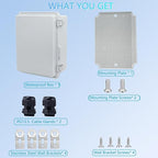 Waterproof Junction Box, ABS Plastic Electrical Box with Stainless Steel Latch, Hinged Cover Electric Project Enclosure Box with Mounting Plate, Wall Brackets & Cable Gland 8.7"x6.7"x4.3"