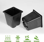 Anyumocz 100Pcs Square Plant Nursery Pots,3.5 Inch Plastic Pots with Drainage Holes,Reusable Seed Starter Pots for Flowers,Vegetables,Garden Planting,Transplanting,Succulents,Cuttings(Black)