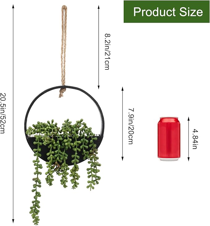 CEWOR 2pcs Artificial Hanging Succulent Plants, Fake String of Pearls in Pot with Lanyard Boho Wall Decor for Bathroom Living Room Home Indoor Outdoor Decorations, Black