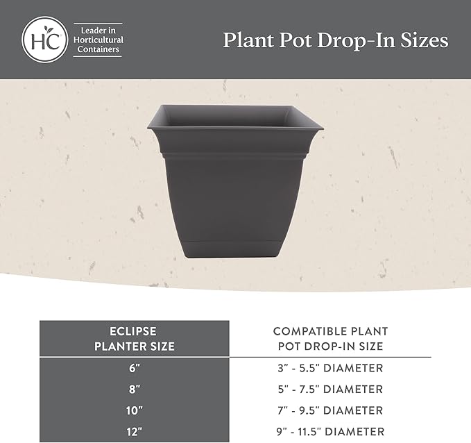 The HC Companies Eclipse Square Plastic Planter w/Attached Saucer - Outdoor & Indoor Plant Pot with Drainage Holes - Lightweight, UV-Resistant Plastic Pots for Plants (10" Cappuccino, Pack of 1)