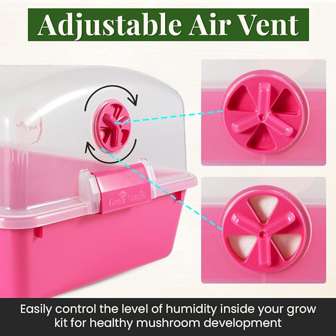 Premium Mushroom Monotub Grow Kit [XLarge, 68Q] Portable and Compact Fruiting Chamber with Plugs, Filters and Adjustable Air Vents, 22.8 x 15.7” x 12”, Pink