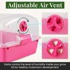 Premium Mushroom Monotub Grow Kit [XLarge, 68Q] Portable and Compact Fruiting Chamber with Plugs, Filters and Adjustable Air Vents, 22.8 x 15.7” x 12”, Pink