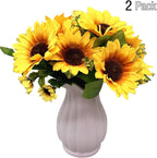 PASYOU Artificial Sunflower Plastic Fake Flowers Sunflowers for Indoor Outdoor Wedding Bridal Bouquet Home Garden Party DIY Wreath Table Arrangement Decoration Pot Planter Filler 2 pcs